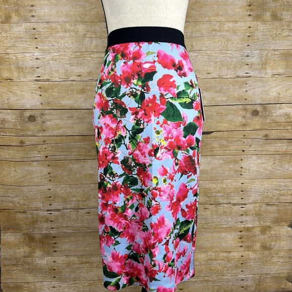 Milly for Design Nation Floral Scuba Pencil Skirt XS Blue Pink Stretch - Picture 1 of 7